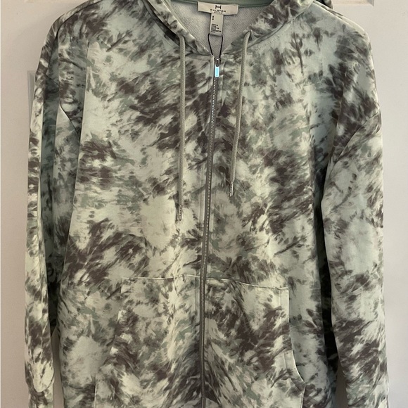 H Halston Studio Tonal Tie Dye Aqua Gray Hoodie - NWT - Medium - Picture 3 of 10